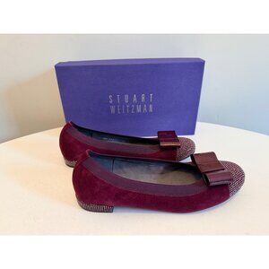 NWB Stuart Weitzman Bordeaux Suede Cabot Embellished Flats Size 6.5 M With Box
